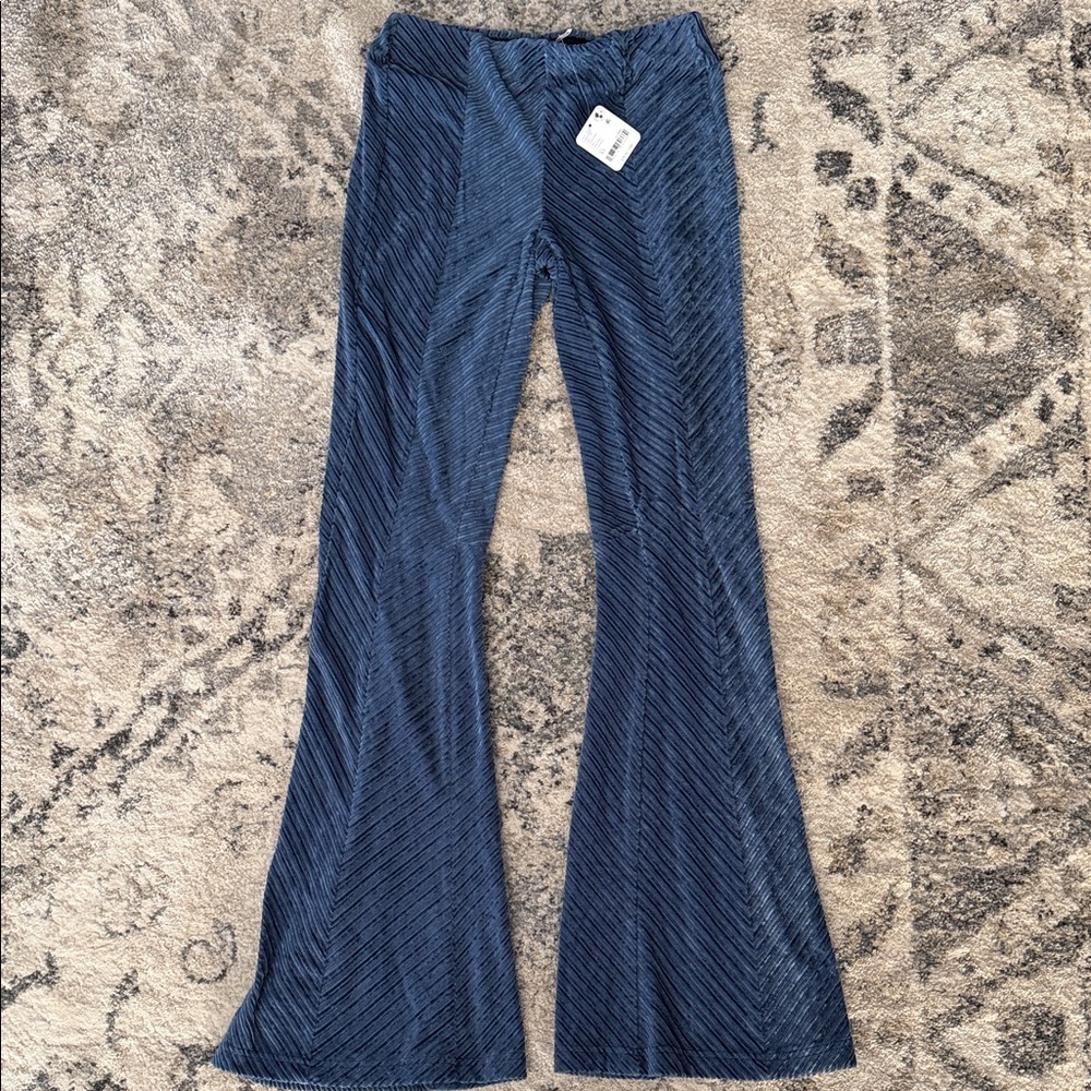 Free People Navy Textured Flare Pants